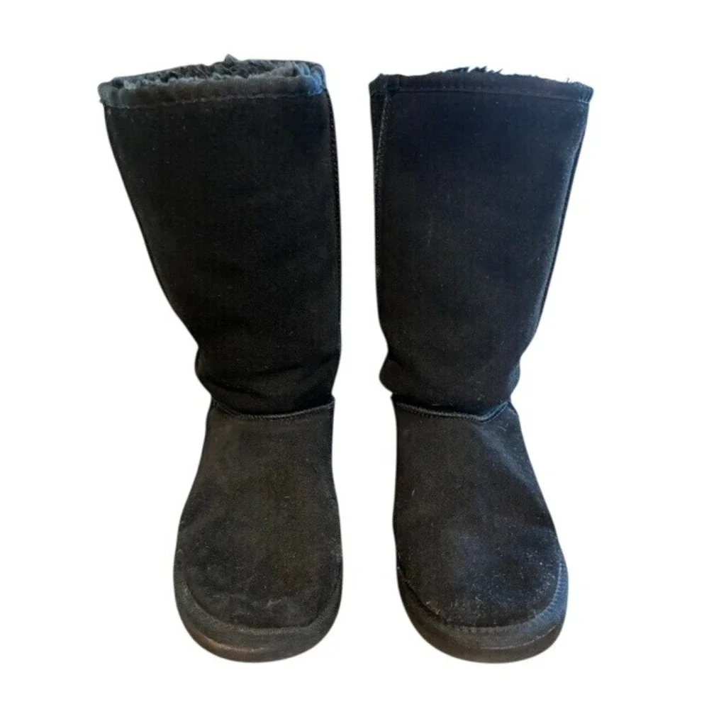 UGG‎ Classic Tall Boots Women 8 Black Good Suede Shearling Lined Winter Mid Calf